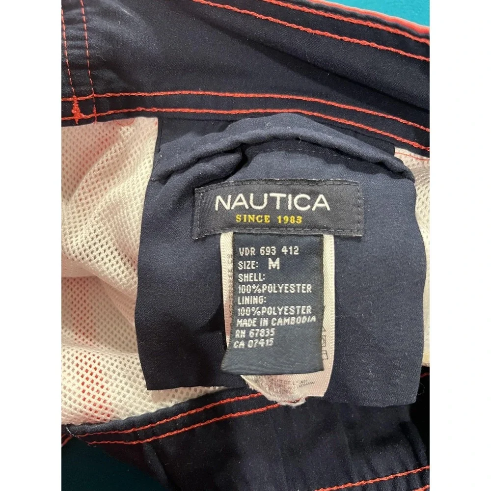 Nautica‎ Swim Trunks Mens Medium Orange Floral Tropical Lined Elastic Waist